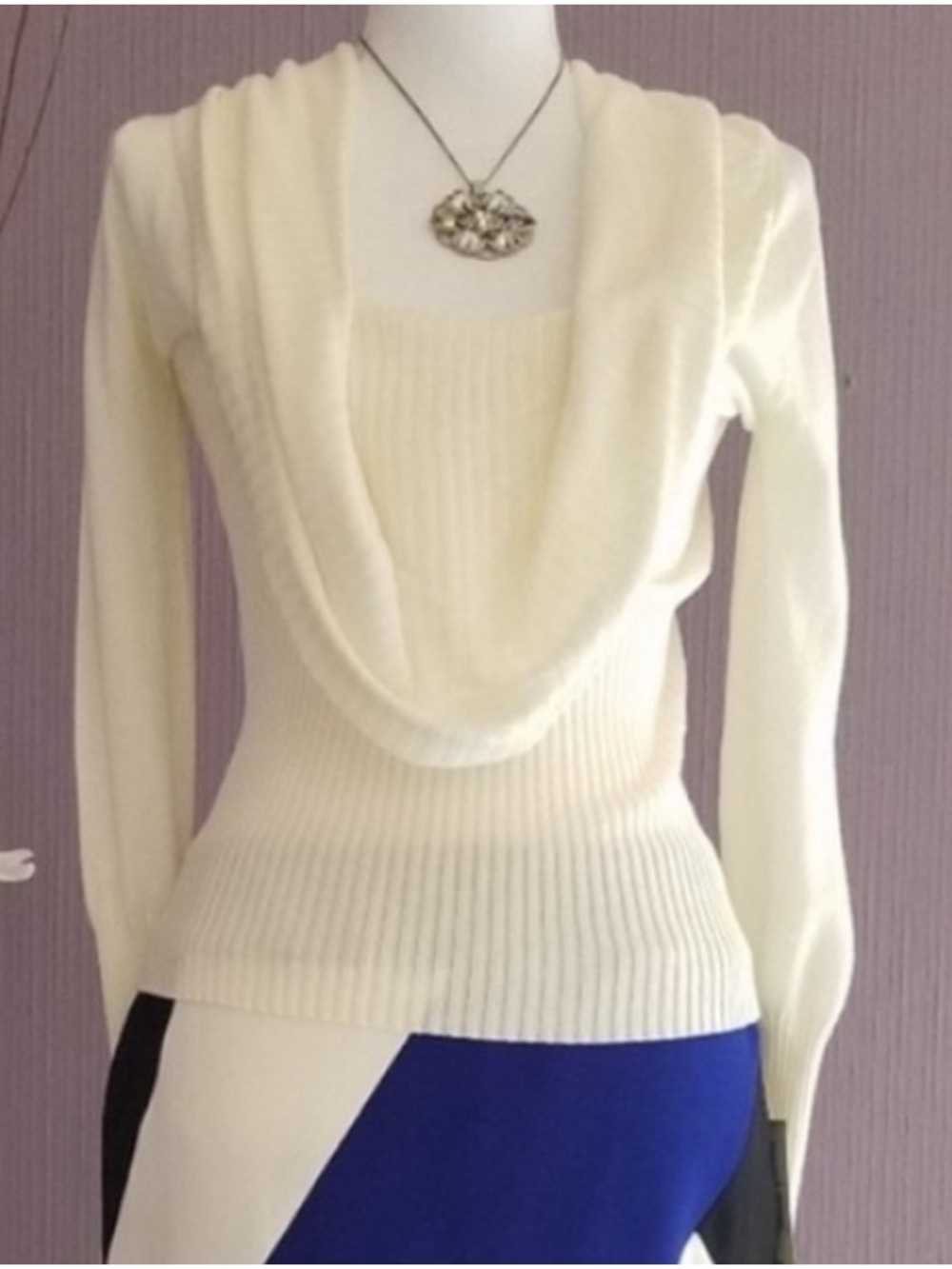 Fitted Beige Off-white Cowl-neck Sweater NWOT
